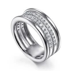 New Gabriel & Co. 14K White Gold Multi Row Diamond Wide Band Ring