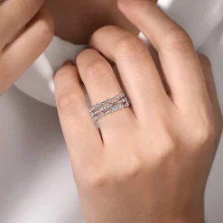 Gabriel & Co. 14K White Gold Multi Row Diamond Station Ring
