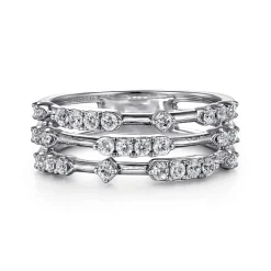 Gabriel & Co. 14K White Gold Multi Row Diamond Station Ring