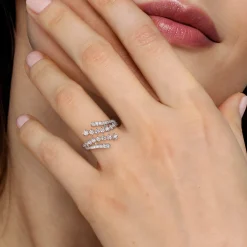 Discount Gabriel & Co. 14K White Gold Multi Row Graduating Diamond Bypass Ring
