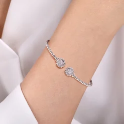 Discount Gabriel & Co. 14K White Gold Open Bangle with Pave Diamond Circles
