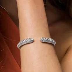 New Gabriel & Co. 14K White Gold Open Chevron Diamond Bangle