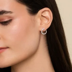 New Gabriel & Co. 14K White Gold Open Diamond Circle Bypass Hoop Earrings