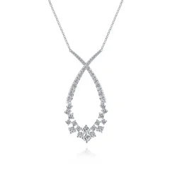 Discount Gabriel & Co. 18K White Gold Open Diamond Cluster Teardrop Pendant Necklace