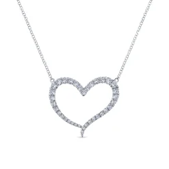 Best Gabriel & Co. 14K White Gold Open Diamond Heart Pendant Necklace
