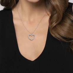Outlet Gabriel & Co. 14K White Gold Open Heart Diamond Pendant Necklace