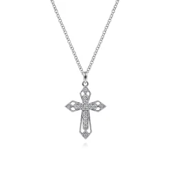 Gabriel & Co. 14K White Gold Openwork Diamond Cross Necklace