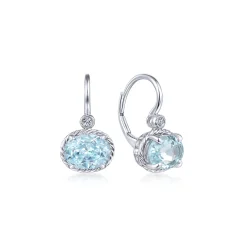 Gabriel & Co. 14K White Gold Oval Aquamarine and Diamond Leverback Earrings