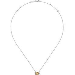 Hot Gabriel & Co. 14K White Gold Oval Citrine and Diamond Halo Pendant Necklace