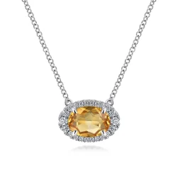 Hot Gabriel & Co. 14K White Gold Oval Citrine and Diamond Halo Pendant Necklace