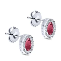 Hot Gabriel & Co. 14K White Gold Oval Ruby and Diamond Halo Stud Earrings