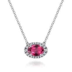 Outlet Gabriel & Co. 14K White Gold Oval Ruby and Diamond Halo Pendant Necklace