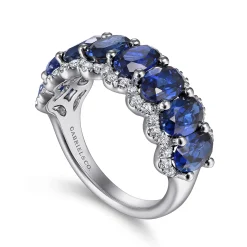 Clearance Gabriel & Co. 14K White Gold Oval Sapphire and Diamond Anniversary Band - 0.3 ct