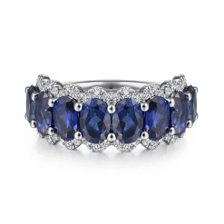 Clearance Gabriel & Co. 14K White Gold Oval Sapphire and Diamond Anniversary Band - 0.3 ct