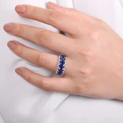 Clearance Gabriel & Co. 14K White Gold Oval Sapphire and Diamond Anniversary Band - 0.3 ct