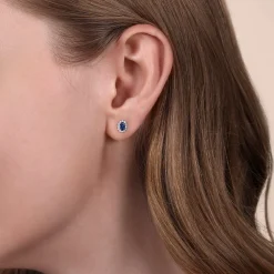 Best Gabriel & Co. 14K White Gold Oval Sapphire and Diamond Halo Stud Earrings