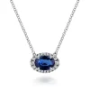 Clearance Gabriel & Co. 14K White Gold Oval Sapphire and Diamond Halo Pendant Necklace