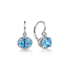 Online Gabriel & Co. 14K White Gold Oval Swiss Blue Topaz and Diamond Leverback Earrings