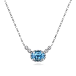 Best Gabriel & Co. 14K White Gold Oval Swiss Blue Topaz Pendant Necklace with Diamond Accents