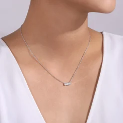 Discount Gabriel & Co. 14K White Gold Pave Diamond Bar Necklace