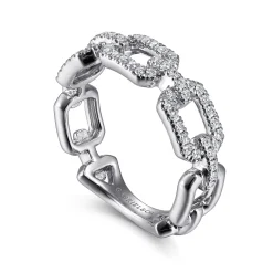 New Gabriel & Co. 14K White Gold Pave Diamond Chain Link Ring Band