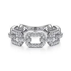 New Gabriel & Co. 14K White Gold Pave Diamond Chain Link Ring Band