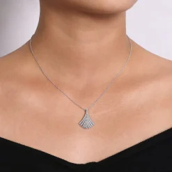 Sale Gabriel & Co. 14K White Gold Pave Diamond Fan Pendant Necklace