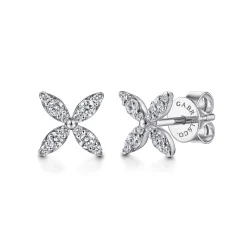 New Gabriel & Co. 14K White Gold Pave Diamond Flower Stud Earrings