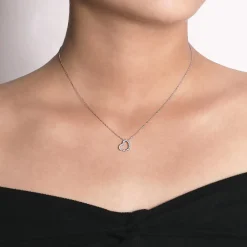 Clearance Gabriel & Co. 14K White Gold Pave Diamond Sidways Open Heart Pendant Necklace