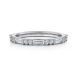 Discount Gabriel & Co. 14K White Gold Pave Round and Baguette Diamond Anniversary Band - 0.35 ct