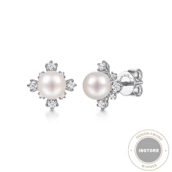 Gabriel & Co. 14K White Gold Pearl and Diamond Stud Earrings
