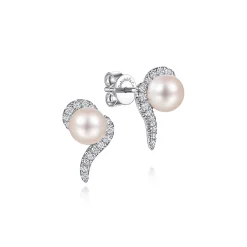 Clearance Gabriel & Co. 14K White Gold Pearl and Diamond Stud Earrings