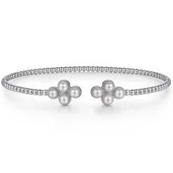 Hot Gabriel & Co. 14K White Gold Pearl Bujukan Open Bangle