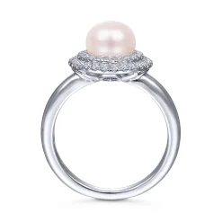 Online Gabriel & Co. 14K White Gold Pearl Ring with Diamond Double Halo