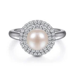 Online Gabriel & Co. 14K White Gold Pearl Ring with Diamond Double Halo