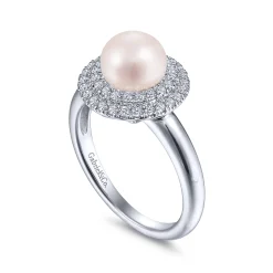 Online Gabriel & Co. 14K White Gold Pearl Ring with Diamond Double Halo