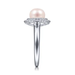 Online Gabriel & Co. 14K White Gold Pearl Ring with Diamond Double Halo