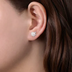 Sale Gabriel & Co. 14K White Gold Pearl Stud Earrings with Diamond Accents