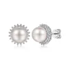 New Gabriel & Co. 14K White Gold Pearl with Diamond Halo Stud Earrings