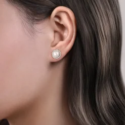 New Gabriel & Co. 14K White Gold Pearl with Diamond Halo Stud Earrings