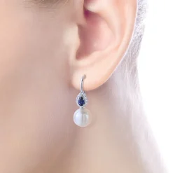 Online Gabriel & Co. 14K White Gold Pear Sapphire and Diamond Halo Earrings with Pearl Drops