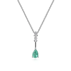 Online Gabriel & Co. 14K White Gold Pear Shaped Emerald and Diamond Drop Pendant Necklace