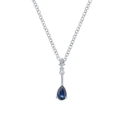 Online Gabriel & Co. 14K White Gold Pear Shaped Sapphire and Diamond Drop Pendant Necklace