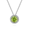 Outlet Gabriel & Co. 14K White Gold Peridot and Diamond Halo Pendant Necklace