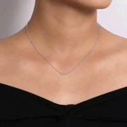 Best Gabriel & Co. 14K White Gold Petite Pave Diamond Bar Necklace
