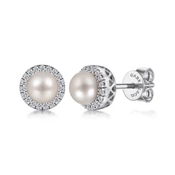Discount Gabriel & Co. 14K White Gold PL- Diamond Halo Stud Earrings