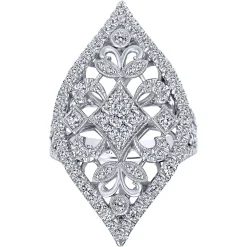 Outlet Gabriel & Co. 18K White Gold Pointed Oval Openwork Diamond Statement Ring