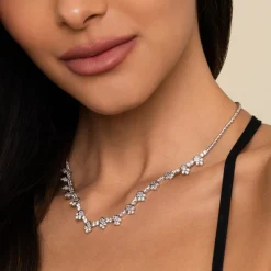Gabriel & Co. 18K White Gold Princess and Round Diamond Necklace