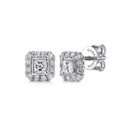 Clearance Gabriel & Co. 14K White Gold Princess Cut Diamond Halo Stud Earrings
