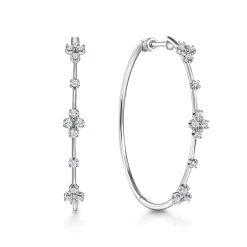 New Gabriel & Co. 14K White Gold Prong Set 40mm Round Classic Diamond Hoop Earrings